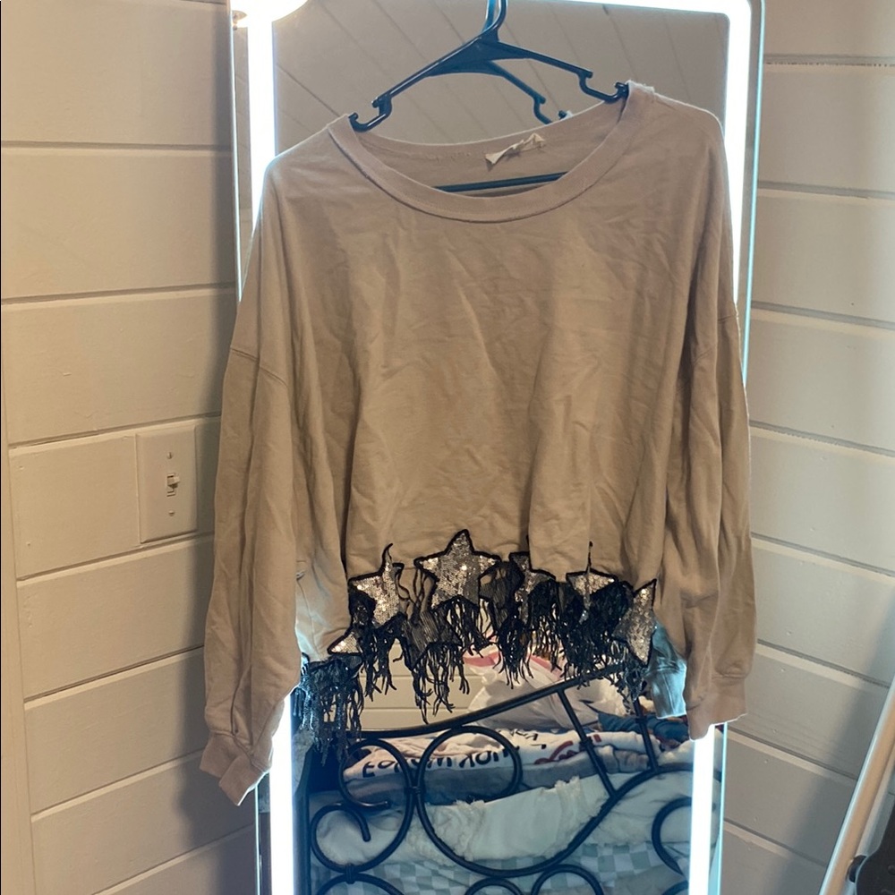Gray Star Fringe Sweatshirt
